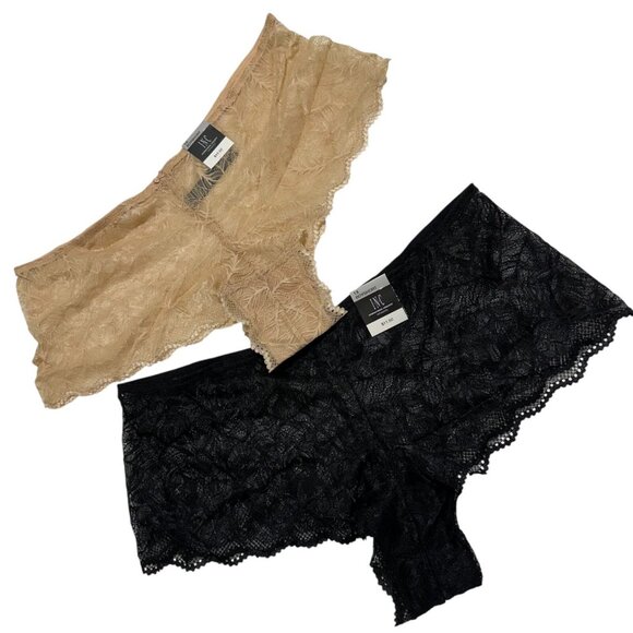 INC Intl Concepts Plus Size 1X Lace Boyshort Panties (2)-Pairs Frappe/Black NWT - Picture 2 of 6